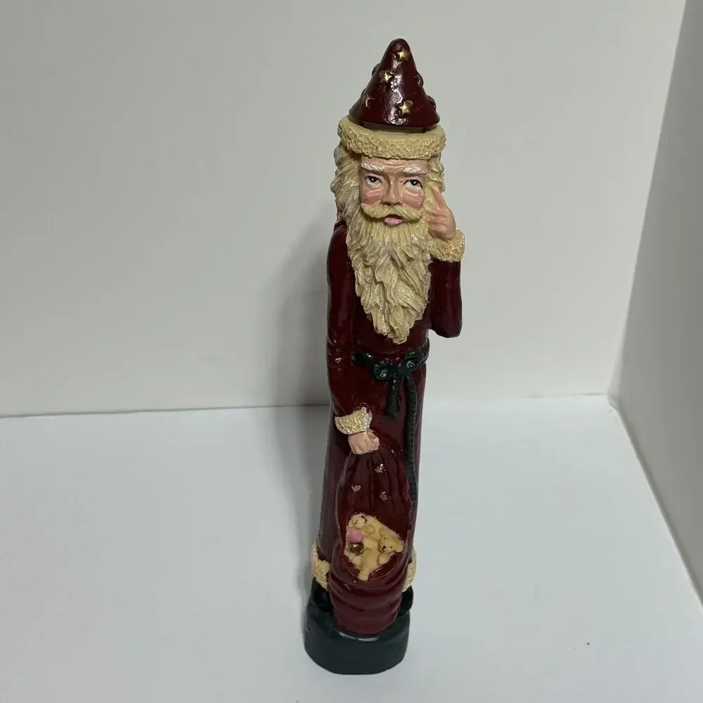 Vintage Santa Candlestick Holder 12 Inch Tall Santa with Toys Removable Hat Folk